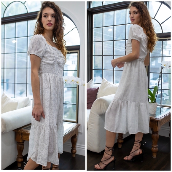 Sugarlips Dresses & Skirts - FEW LEFT❗️SUGAR+LIPS Chic Off White Polka Dot Midi Dress